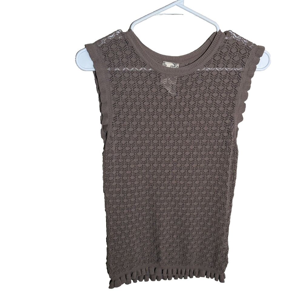 Blu Pepper Tank Top Women's Small Brown Knit Sleeveless Boho Casual Sheer